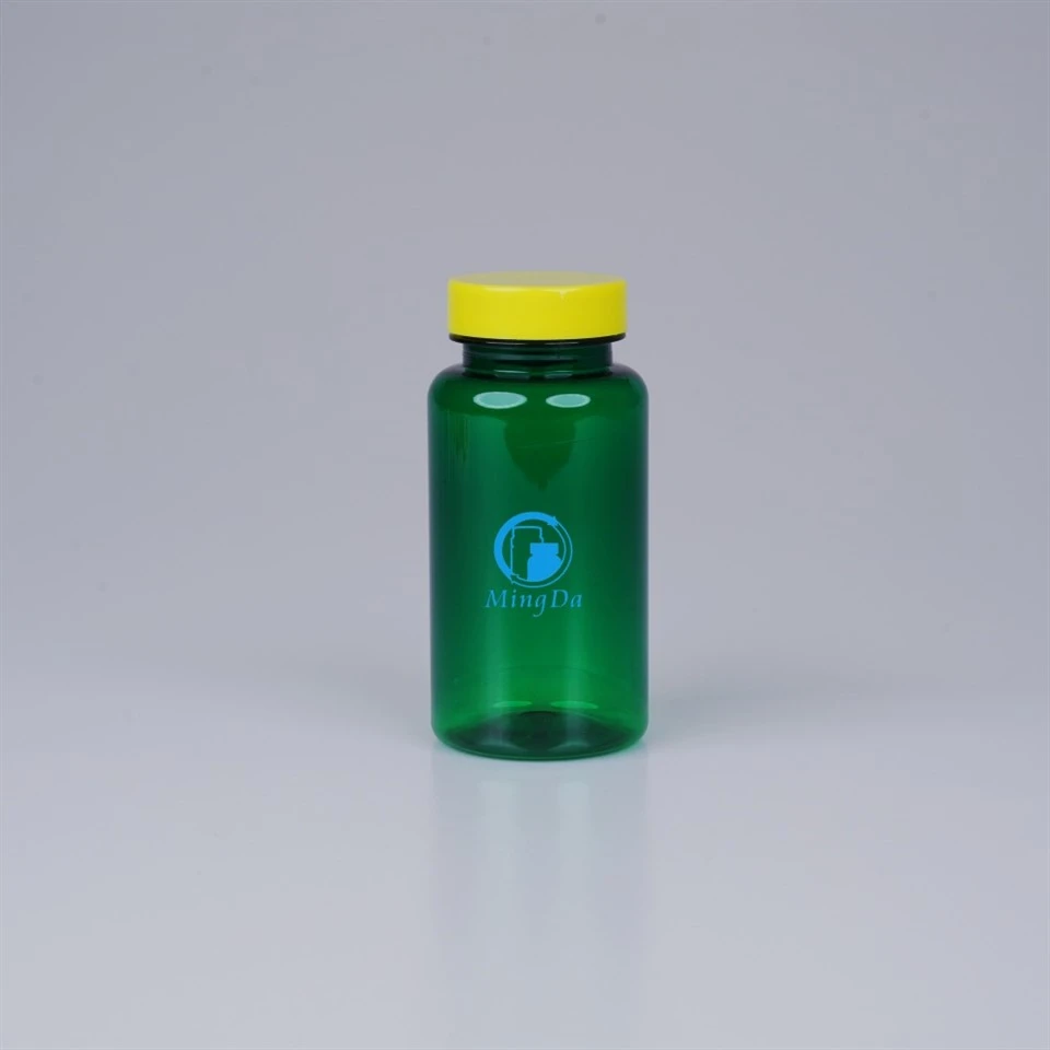 green plastic bottle for herbal supplement packaging